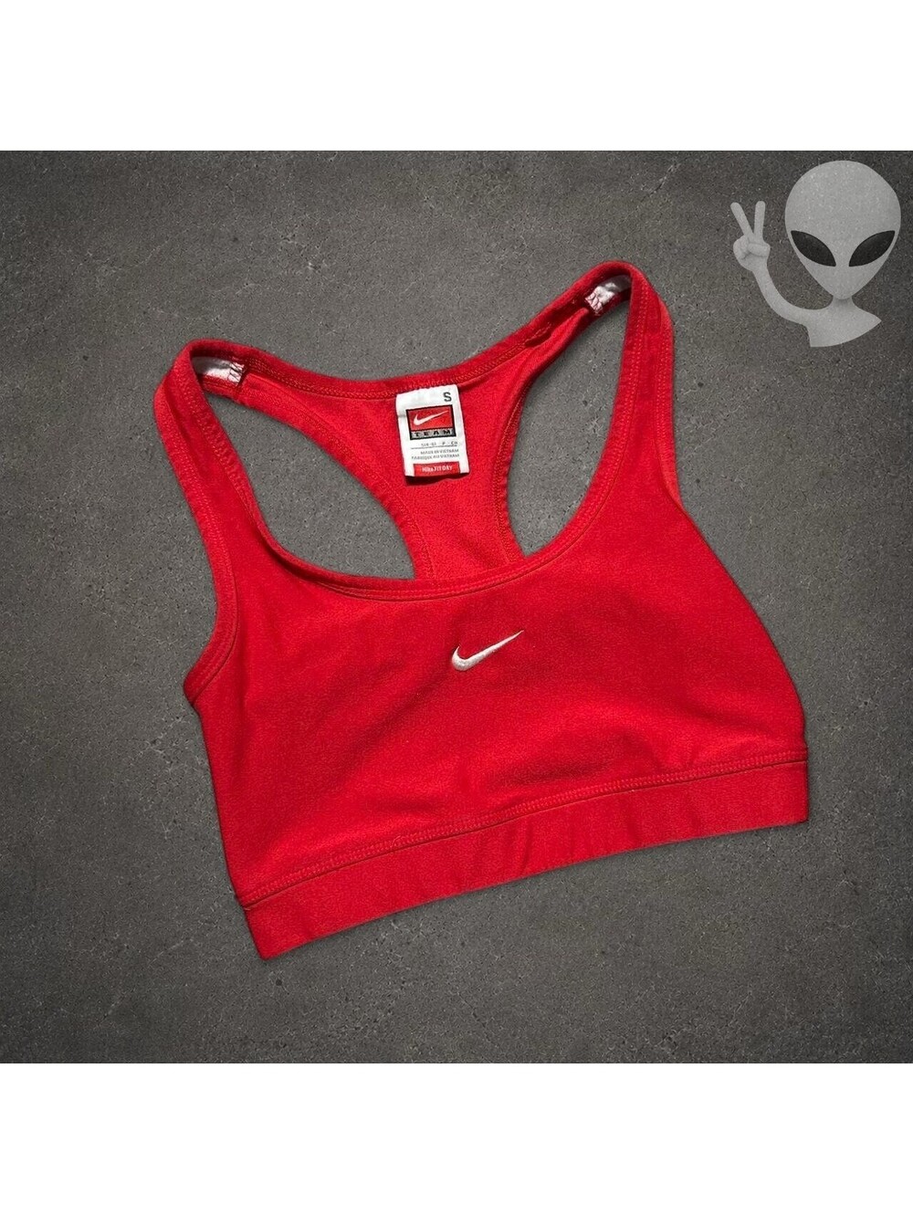 Nike Sports Bra Women's S S Red Dri-FIT Racerback Swoosh Workout Crop Top